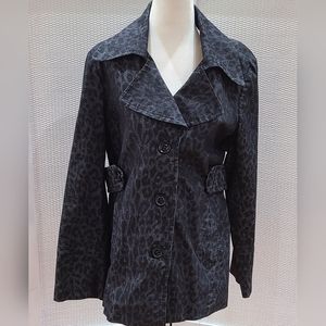 Sandro Sportswear light weight black denim animal print jacket size Large